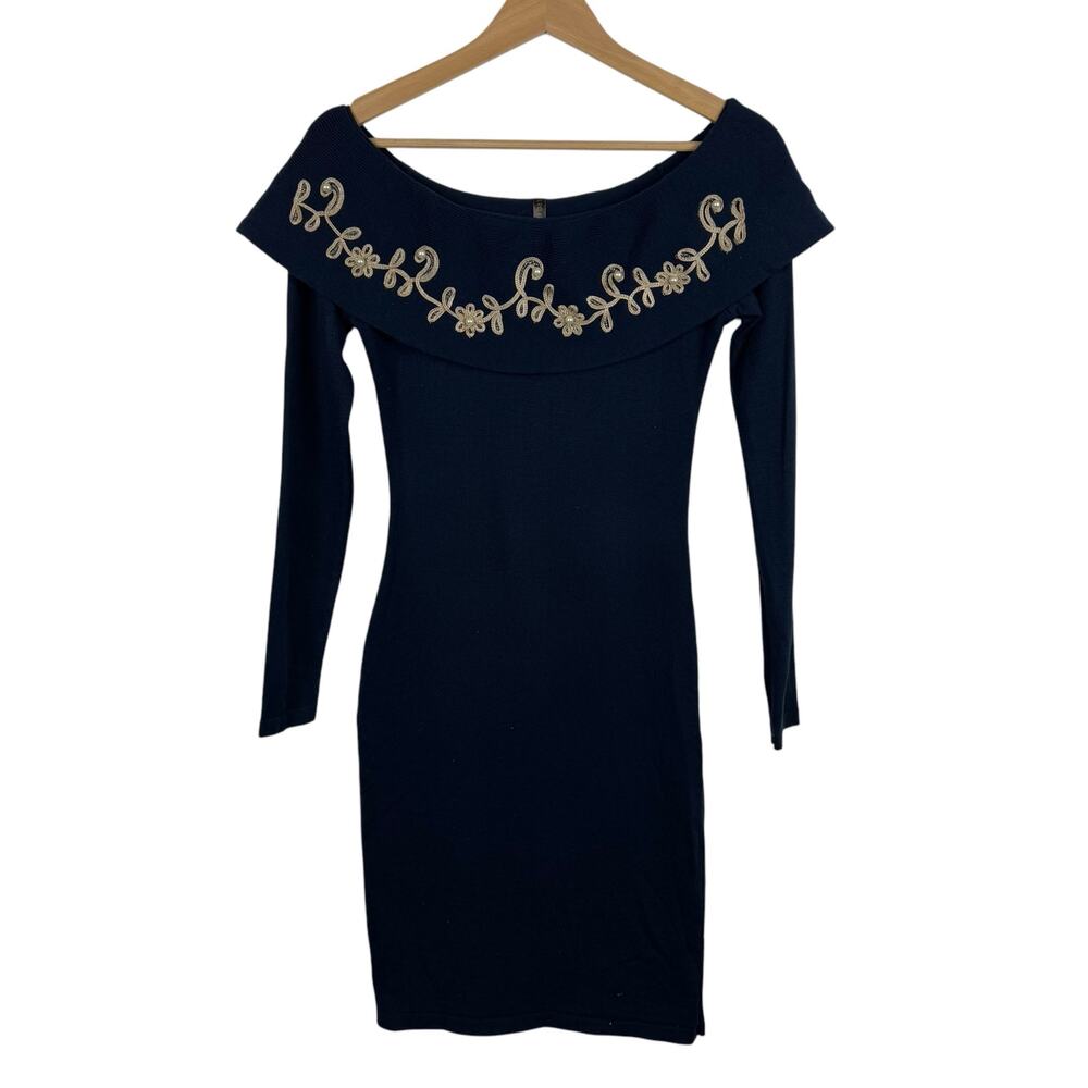 NWT Vero Fashion VTG Floral Embroidered Knit Dress OS Deadstock Old Money Pearls